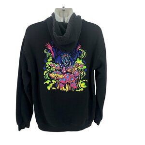 ALAB Mens Medium Hoodie Magic Mushroom Wizard Black Neon Sweatshirt Hippie